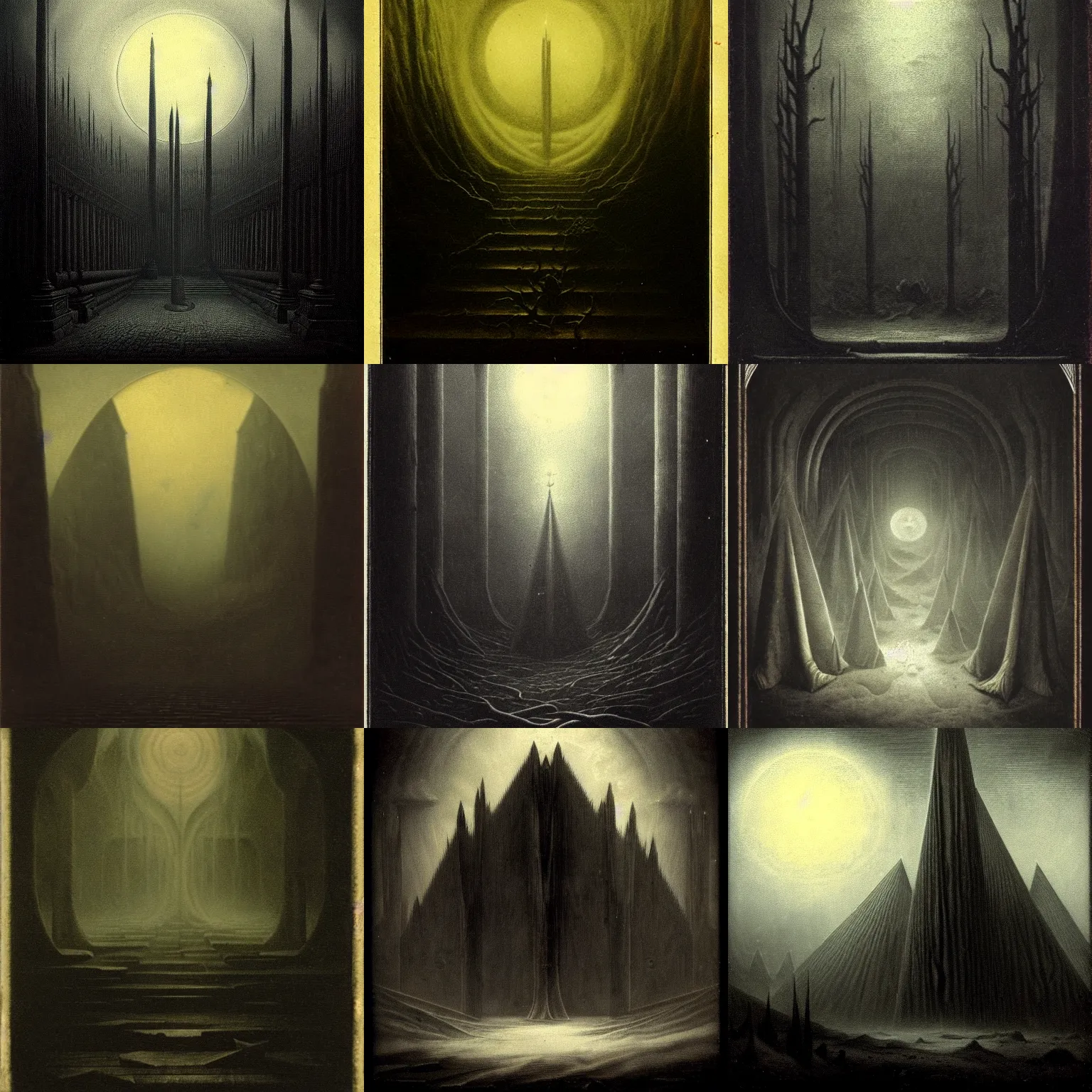 Prompt: dark ambient album cover, asymetrical design, magic, apocalypse, occult, magic, carl gustav carus