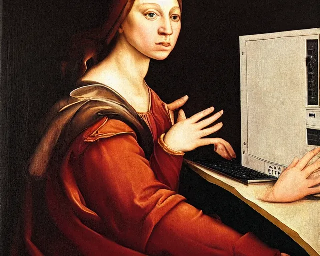 Prompt: realistic renaissance oil painting of a computer