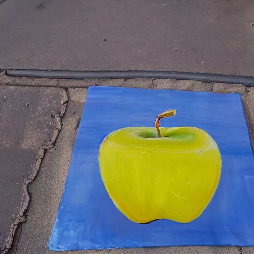 Prompt: a painting of an apple on the sidewalk on the street of marrakesh