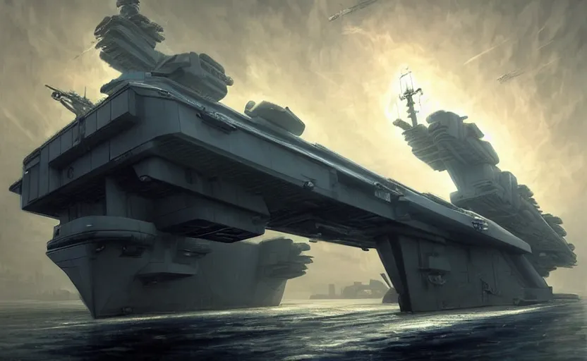 Image similar to cyberpunk aircraft carrier cargo ship strongly resembling industrial spaceship design concept art in space, by david levy, eve online, elite dangerous, artstation, film noir with ultra detailed, intricate, anime, dynamic lighting, digital art, digital painting, art station, wlop, sharp focus, illustration, art by artgerm and greg rutkowski and alphonse mucha