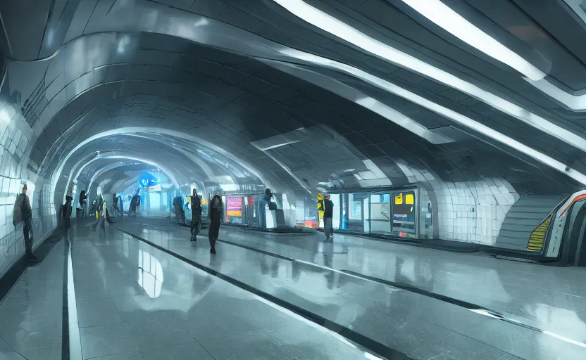 Image similar to Futuristic cyber subway station , octane render, artstation trending, highly detailded