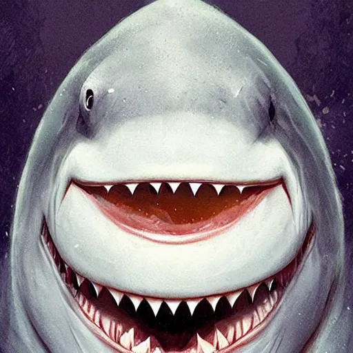 Image similar to illustration, happy shark with beautiful smile, greg rutkowski