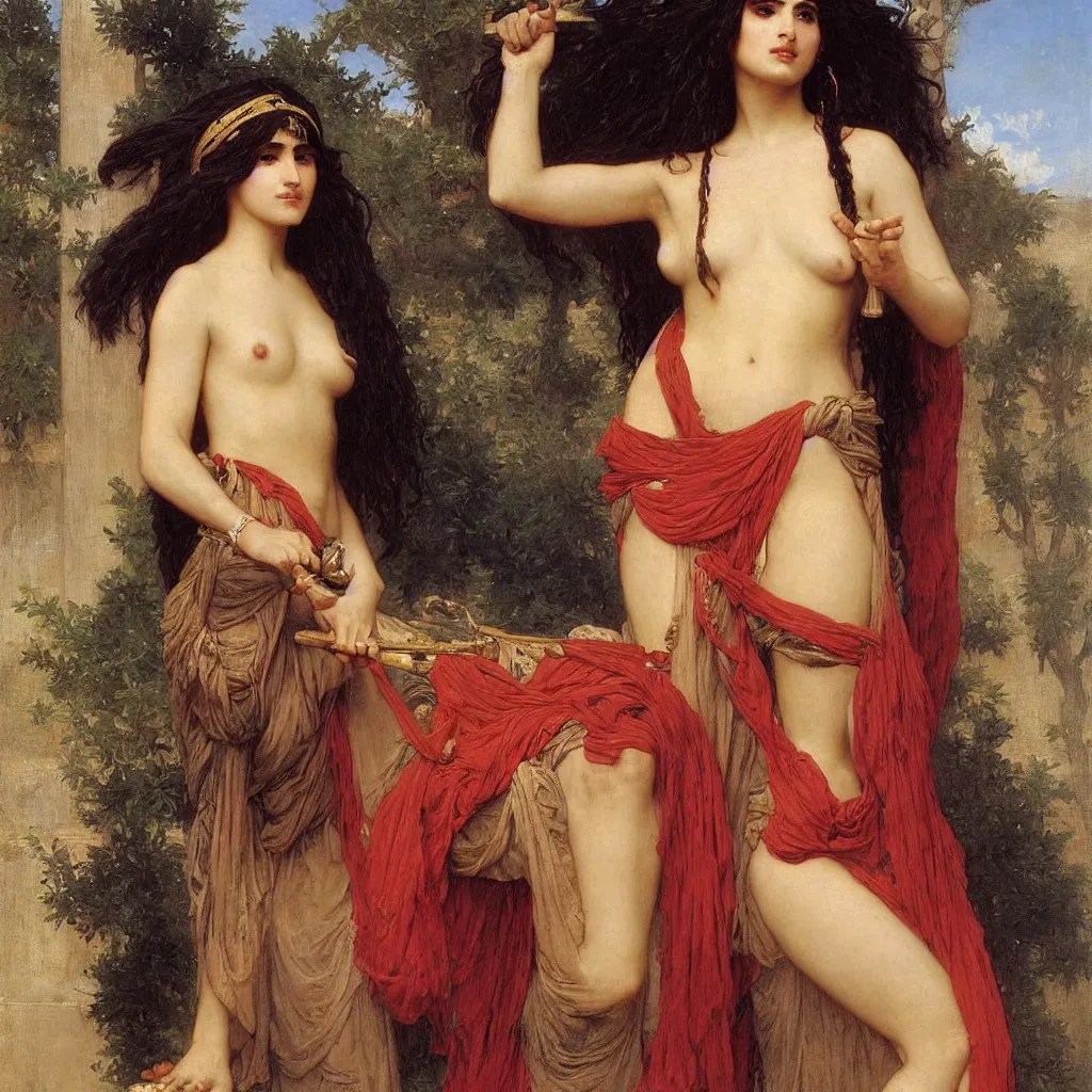 Prompt: a beautiful female arabian warrior, art by auguste toulmouche and bouguereau