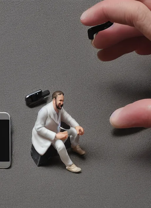 Prompt: 80mm resin detailed miniature of man screaming at his phone, Product Introduction Photos, 4K, Full body,