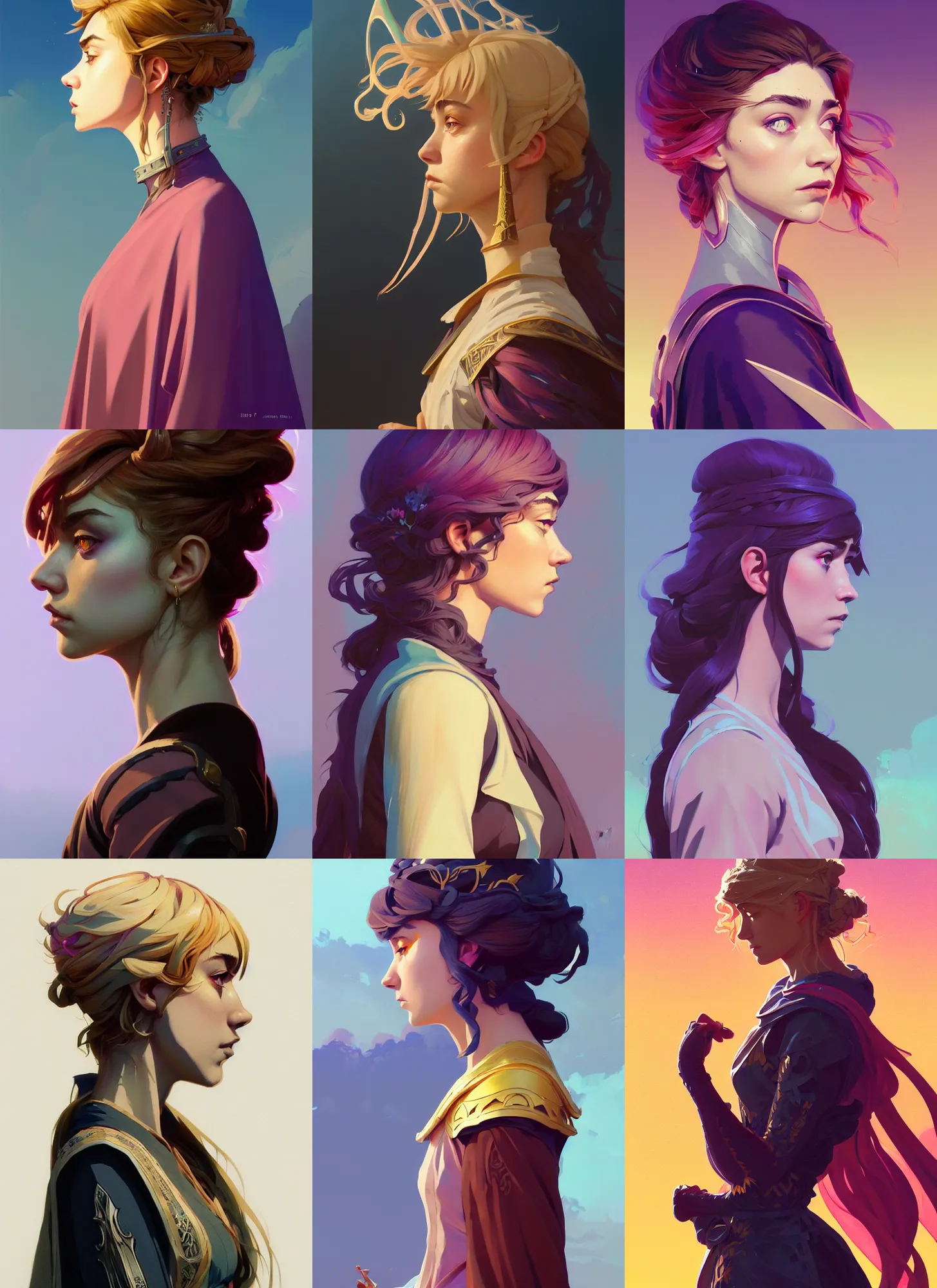 Prompt: side profile centered painted portrait, Imogen Poots as holy Paladin, D&D, matte painting concept art, beautifully backlit, official fanart, art nouveau, colourful, pretty face, intricate eyes, beautiful, elegant, Anime by and ilya kuvshinov and Cushart Krentz and Gilleard James, 4k, HDR, Trending on artstation, Behance, award winning