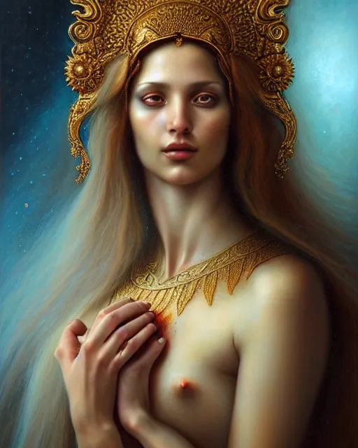 Prompt: portrait of the beautiful young aphrodite's, unusual beauty, esoteric, outworldly colours, head in focus, fantasy art, ornamental, intricate, elegant, highly detailed hyperrealistic painting, artstation, concept art, painterly, golden ratio, sharp focus, illustration, art by tomasz alen kopera