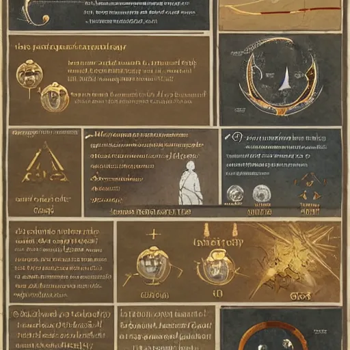 Image similar to A world where humanity remained loyal to archaic forces, and what followed was an unprecedented era of spiritual alchemy, Infographic and Marginalia, Artstation, epic