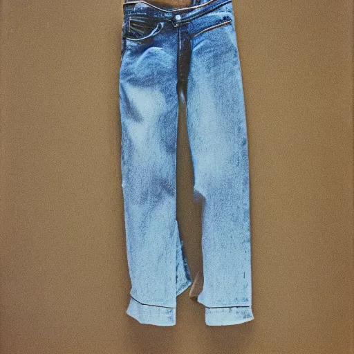 Image similar to realistic! photo of a balenciaga jeans, color film photography, 35mm