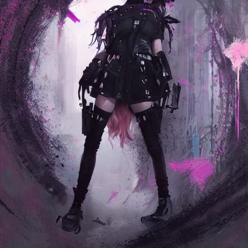 Image similar to cybergoth teen girl, artwork by greg rutkowski and hiroriko araki