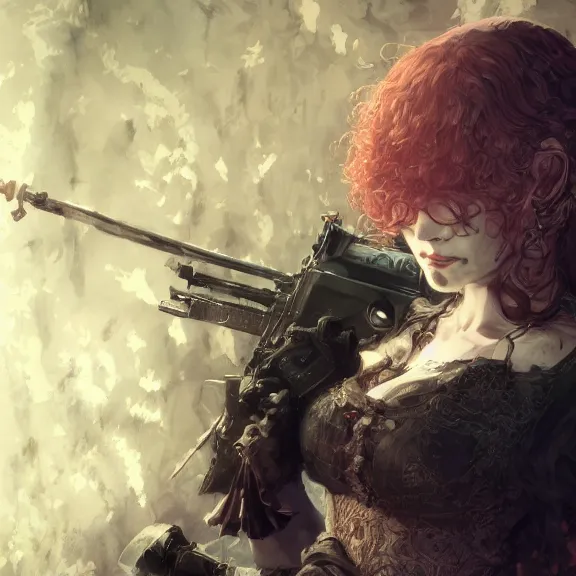 Image similar to christina hendricks!!! goth, tankoban, 4 k, tone mapping, akihiko yoshida, james jean andrei riabovitchev marc simonetti, yoshitaka amano, long hair, curly, h. hydrochaeri