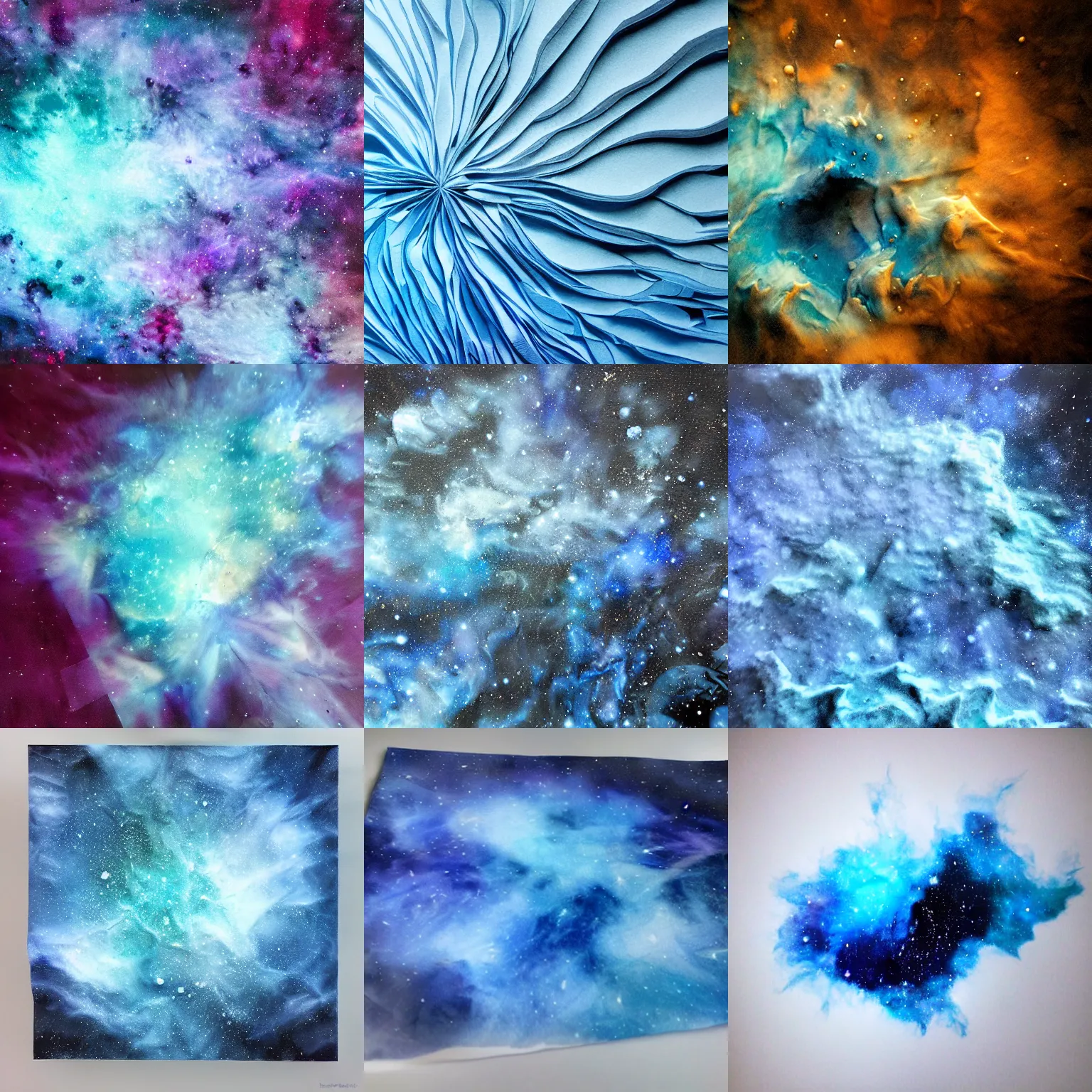 Prompt: blue nebula, paper art, incredibly detailed, ultra quality, high resolution, sharp focus