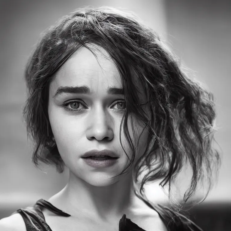 Image similar to ( photo ) ( emilia clarke ) ( looks like ) ( a ghost in the shell ), realism, photorealism, sony a 7 r