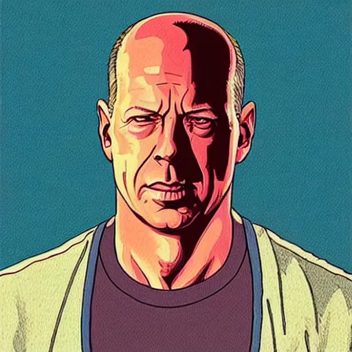 Image similar to “ bruce willis retro minimalist portrait by jean giraud, moebius starwatcher comic, 8 k ”