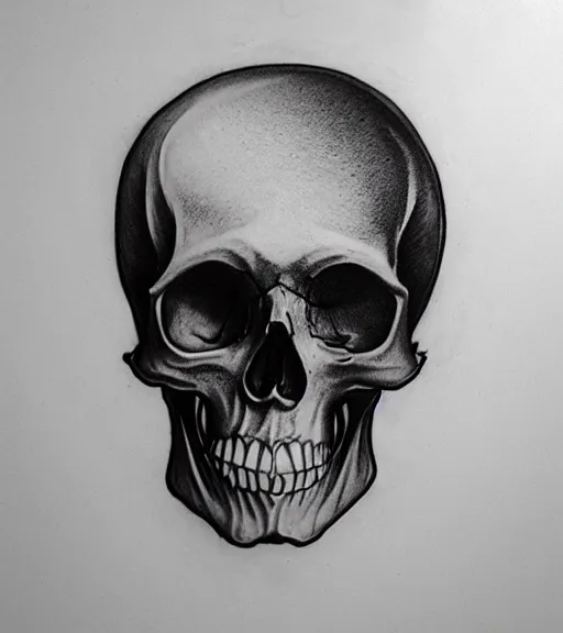 Prompt: a tattoo design of a creative skull, hyper realistic, black and white, realism, highly detailed