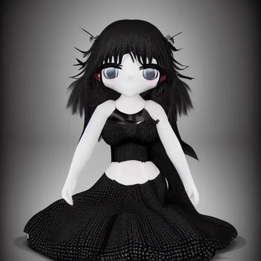 Image similar to cute fumo plush of a girl who is composed from droplets of inky black goop, inkgirl, dark black and white, stark contrast, vray fluid simulation