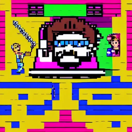 Image similar to quentin tarantino in the video game commander keen