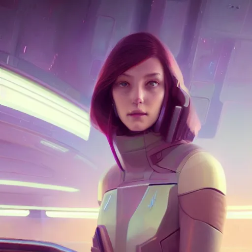 Prompt: girl sitting in a futuristic spaceship, official art, beautiful attractive girl, by charlie bowater, by jeremy lipking, by makoto shinkai, futuristic spaceship, cyberpunk art, digital art, octane render, close - up portrait