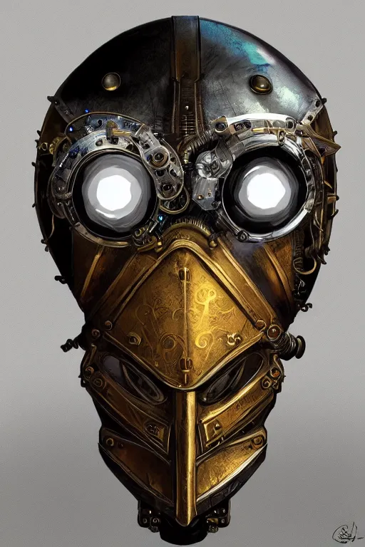 Image similar to steampunk helmet fantasy art mask robot ninja stylized digital illustration sharp focus, elegant intricate digital painting artstation concept art global illumination ray tracing advanced technology chaykin howard and campionpascale and cooke darwyn and davis jack