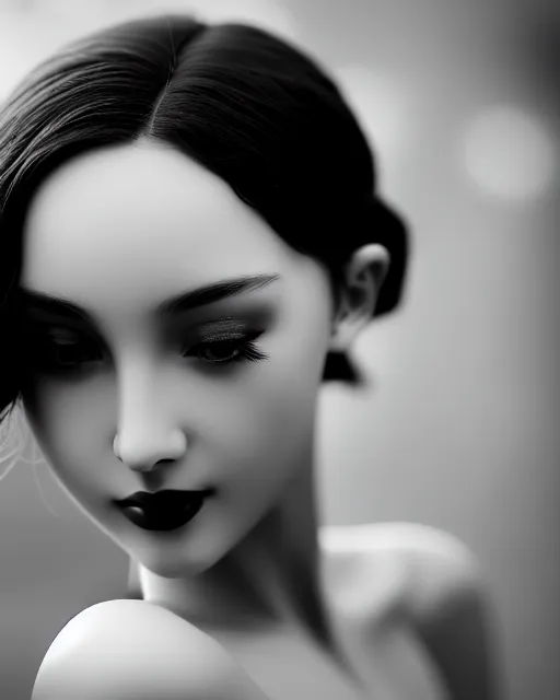 Image similar to black and white dreamy young beautiful female artificial intelligence, cinematic, rim light, bokeh, photo - realistic, elegant, high detail, 8 k, masterpiece, photo taken in 1 9 3 0