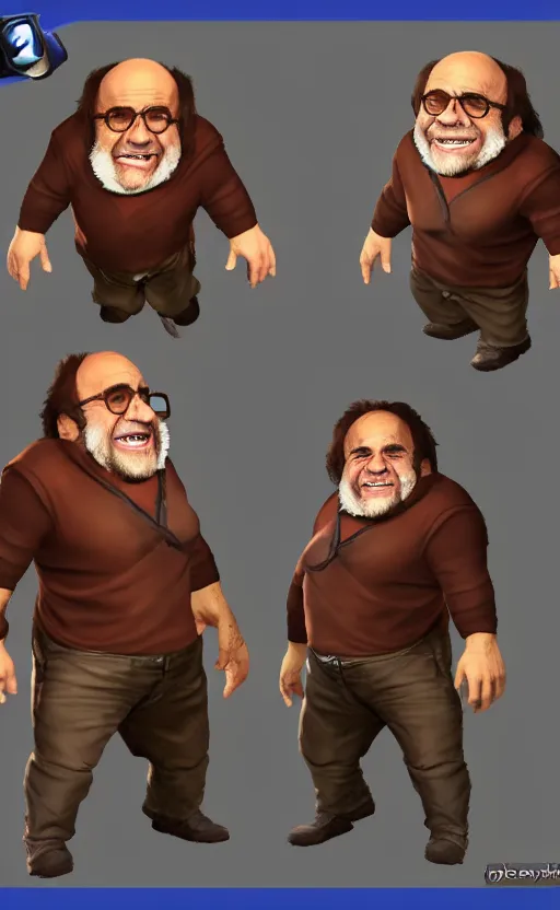 Image similar to Danny DeVito as a character in the game League of Legends, with a background based on the game League of Legends, detailed face, old 3d graphics