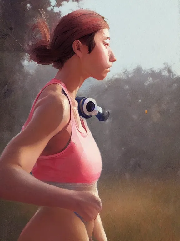 Prompt: an ultradetailed beautiful portrait painting of a girl training for a marathon, side view, oil painting, high resolution, by ilya kuvshinov, greg rutkowski and makoto shinkai
