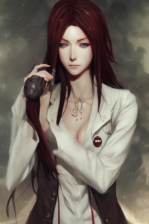 Image similar to highly detailed portrait of makise kurisu from steins gate, sensual, labcoat, fantasy art, by pixmilk, by charlie bowater, unreal engine, photorealistic, detailed and intricate environment, trending on artstation