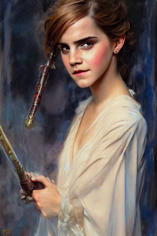 Image similar to detailed portrait of a beautiful emma watson dressed as jedi, painting by gaston bussiere, craig mullins, j. c. leyendecker