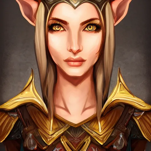 Image similar to portrait of a female high elf with tan skin, digital art dnd beyond trending on art station 8 k