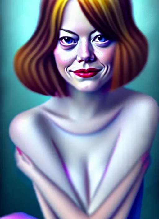 Prompt: amazingly pretty painting depiction of Emma Stone in 2012 as a young goddess staring seductively at you. soft detailed painting at 16K resolution and amazingly epic visuals. epically beautiful image. amazing effect, image looks gorgeously crisp as far as it's visual fidelity goes, absolutely outstanding. vivid clarity. ultra. iridescent. mind-breaking. mega-beautiful pencil shadowing. beautiful face. Ultra High Definition. soft shading. smooth soft texture. intensely beautiful.