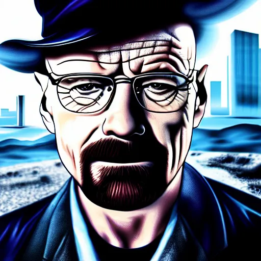 Image similar to walter white from breaking bad synth wave, cyberpunk, 4 k, hyper realistic