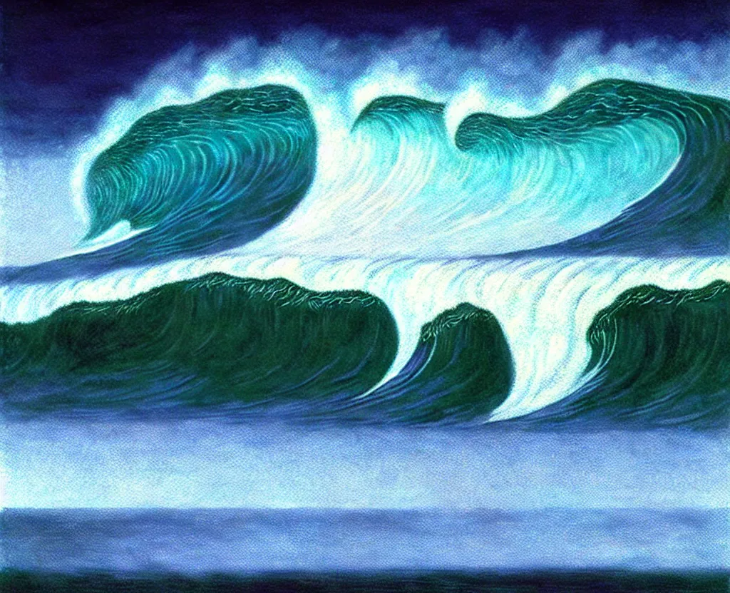 Image similar to Banzai Pipeline Wave breaking darkness barrel by Zdzisław Beksiński; Ultra-Realistic 3d depth shading;