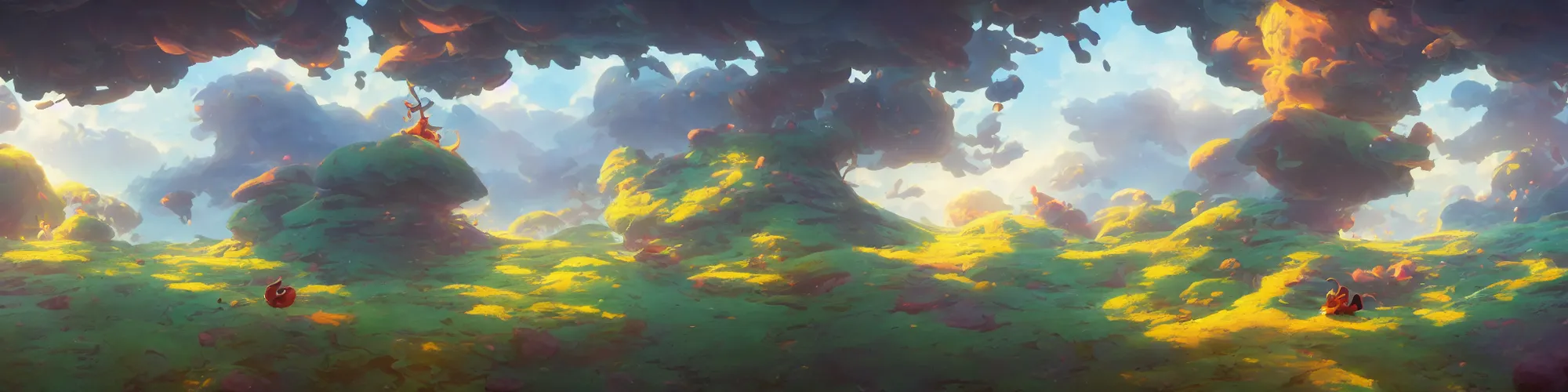 Image similar to 3 6 0 panoramic dynamics matte painting acrylic blur oil wonderland yoshi kurbi dofus, hight contrast,, behance hd by jesper ejsing, by rhads, makoto shinkai and lois van baarle, ilya kuvshinov, rossdraws global illumination