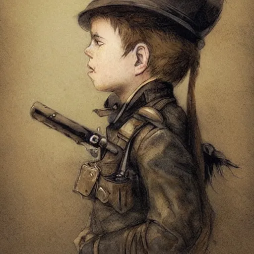 Image similar to by Jean-Baptiste Monge !!!!!!!!!!!!!!!!!!!!!!!!!!! (((((((((portrait of boy dressed as steampunk detective . muted colors.)))))))))