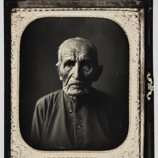 Image similar to facial portrait of a 8 2 year old bukfut, 1 9 1 9, ambrotype, award winning