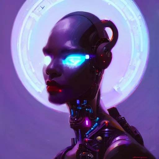 Prompt: a portrait of Adhel Bol as a beautiful cybernetic techno queen, black woman, cyberpunk concept art by pete mohrbacher and wlop and artgerm josan gonzalez and syd mead, digital art, highly detailed, intricate, sci-fi, sharp focus, Trending on Artstation