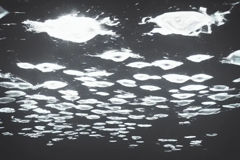 Image similar to “ translucent jellyfishes in the sky over a read ocean. ”