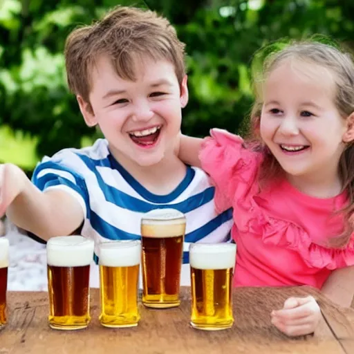 Prompt: children have fun with beer