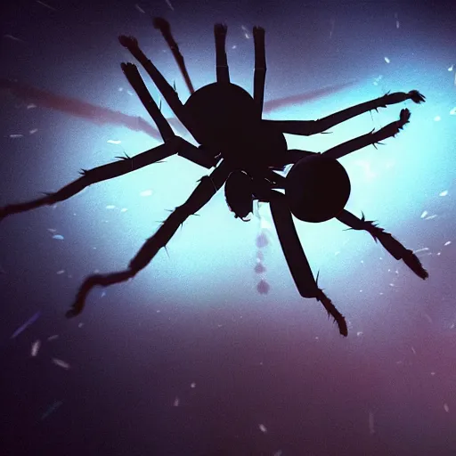 Image similar to cinematic headshot portrait of a anime spider flies in the space, movie still, more details, dramatic lighting