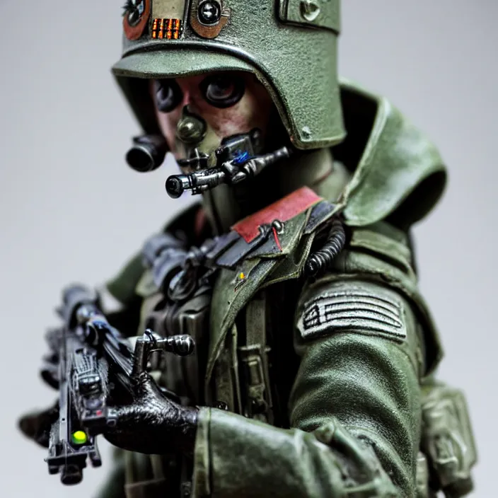 Image similar to photograph of a very beautiful atompunk soldier. extremely detailed. dslr. 8 5 mm.