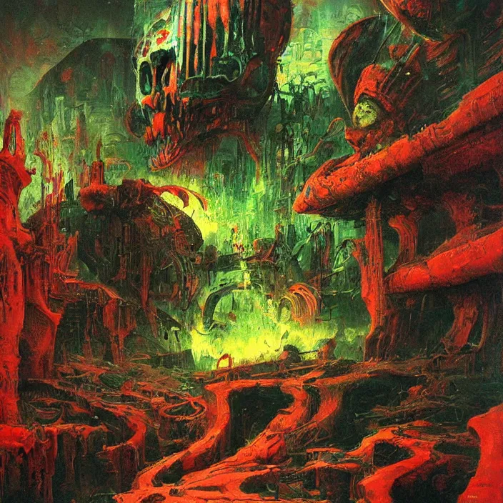 Image similar to gargantuan disappointment of crying souls, red and green palette, by ( h. r. giger ) and paul lehr