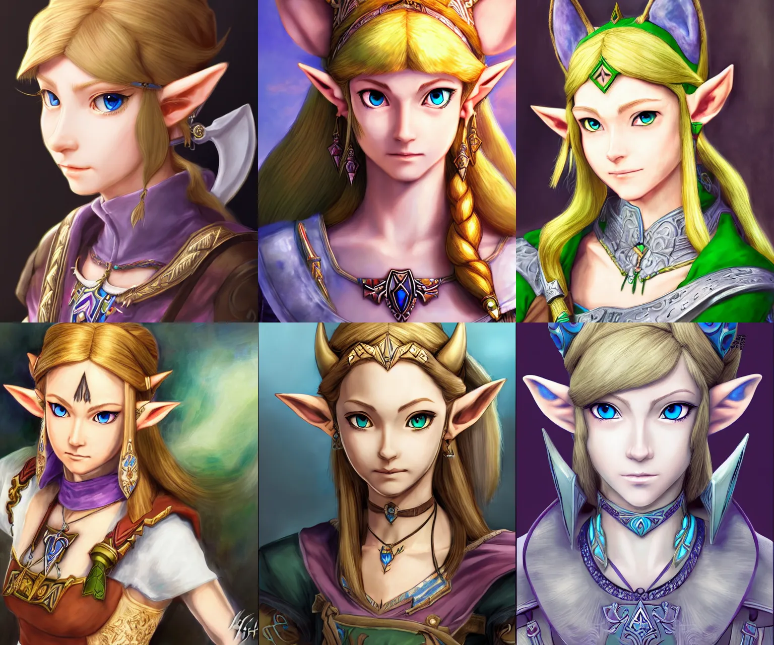 Prompt: portrait of princess zelda, two ears, in the style of twilight princess, beautiful, fantasy, artstation, trending, highly detailed, focus, smooth, by hirohiko araki and yoshitaka amano