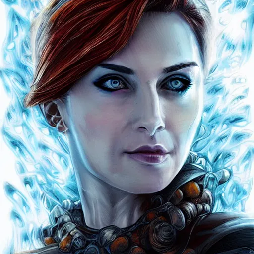 Image similar to woman portrait made out of ice and fire, beautiful, cyborg, comic book art, highly detailed