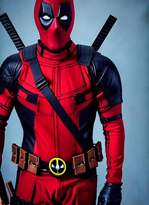 Prompt: actor mario casas con el traje deadpool photo 4k high details