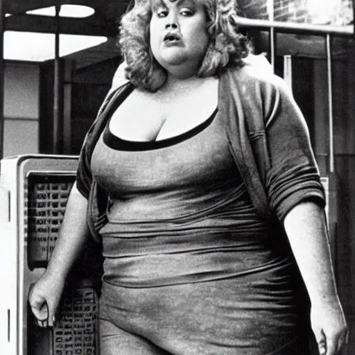 Prompt: a photograph of the Fat Lady (Priscilla Allen) from the 1990 movie Total Recall