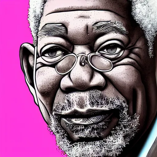 Image similar to An illustration of Morgan Freeman in the style of MeatCanyon, Face Portrait, hyper detailed, deviantart,