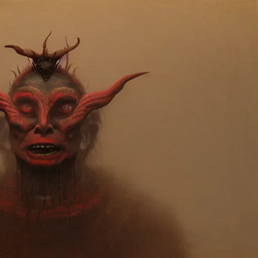 Image similar to ( ( ( ( ( by beksinski ) ) ) ) ), by zawadzki, by waterhouse, picture portrait of a modern yokai, oni, haunting, photorealism, octane render, highly detailed, 8 k,