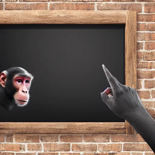 Image similar to Photograph of a monkey looking at a blackboard, but the monkey is confused. Detailed photo, realistic, 4k