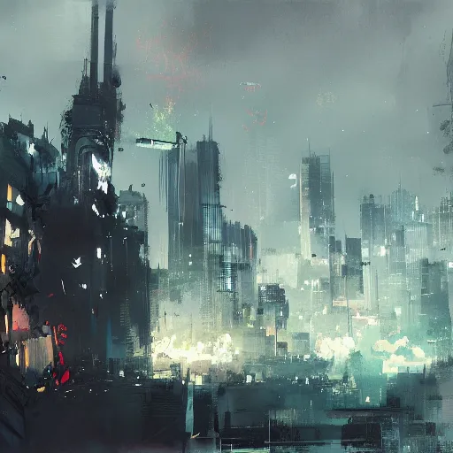 Image similar to Gotham, painted by Ismail Inceoglu, detailed brushstrokes