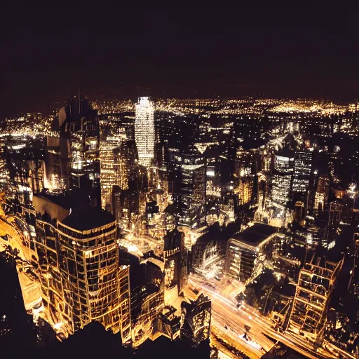 Image similar to Batman overlooking Gotham City at night, cinematic, professional photography