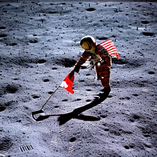 Image similar to ussr astronaut planting a flag on the moon